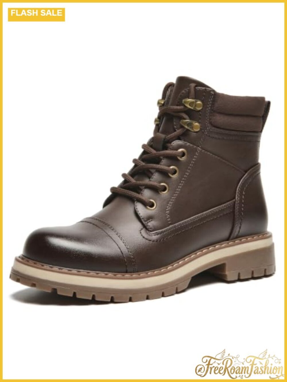 Faux Leather Combat Boots Women Side Zipper Lug Sole Casual Wear